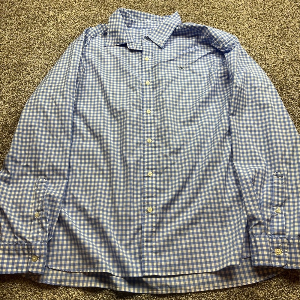 Vineyard Vines Gingham Shirt Mens XXL Blue Performance Whale Long Sleeve